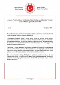 AVRUPA PARLAMENTOSU’NUN TÜRKİYE KARARLARINA TEPKİ