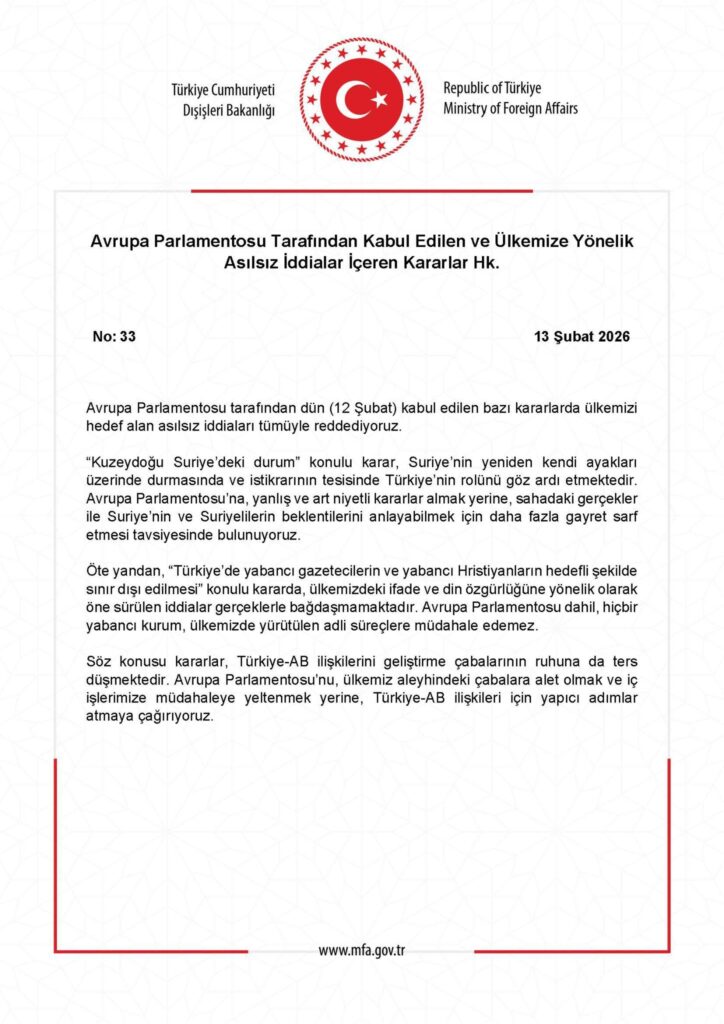 AVRUPA PARLAMENTOSU’NUN TÜRKİYE KARARLARINA TEPKİ